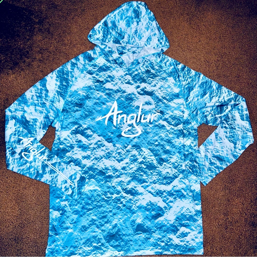 ANGLUR FISHING SHIRT HOODIE MENS LARGE NWT BLUE